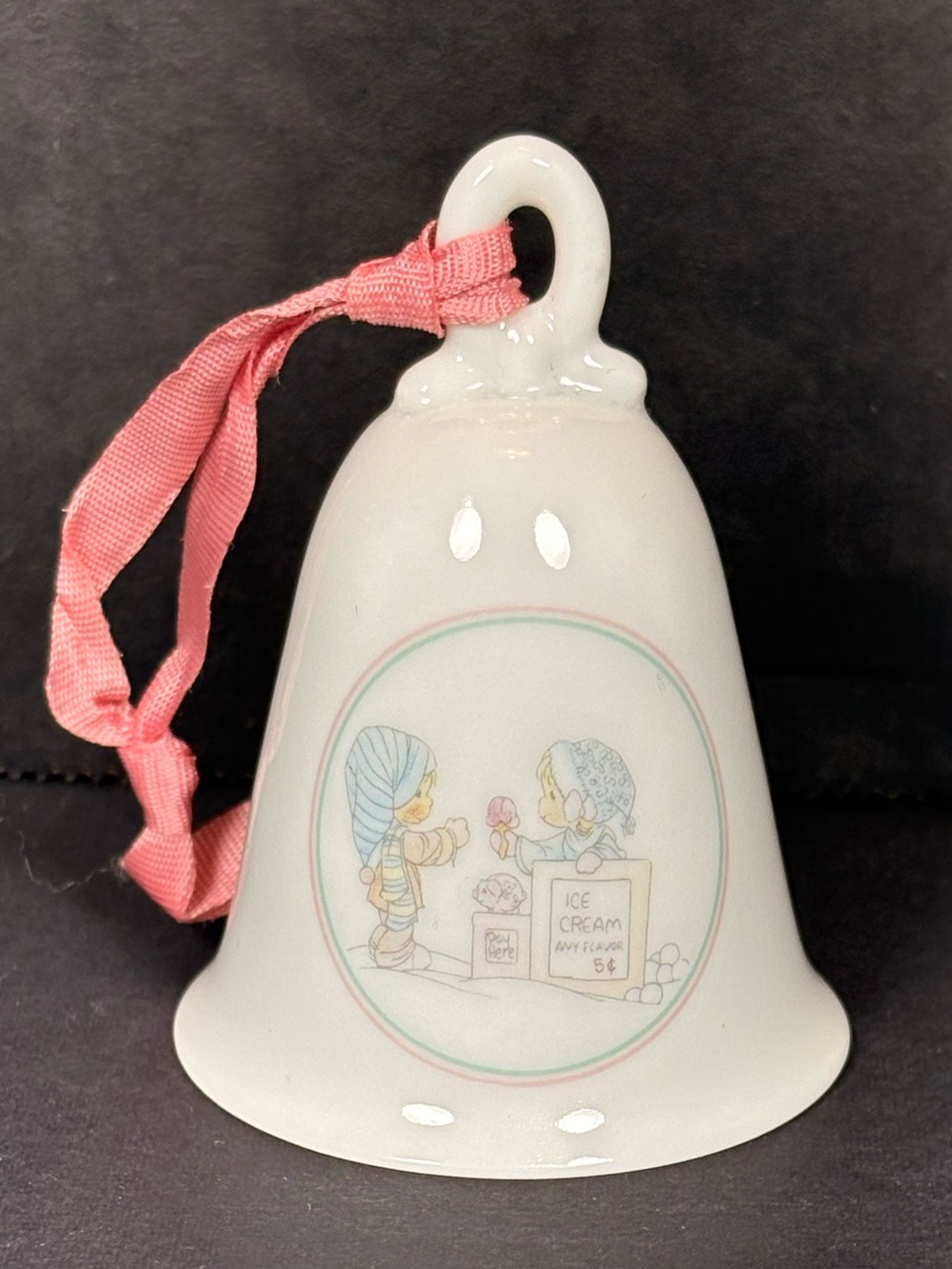 Vintage Precious Moments 1989 Porcelain Christmas Bell Ornament Enesco